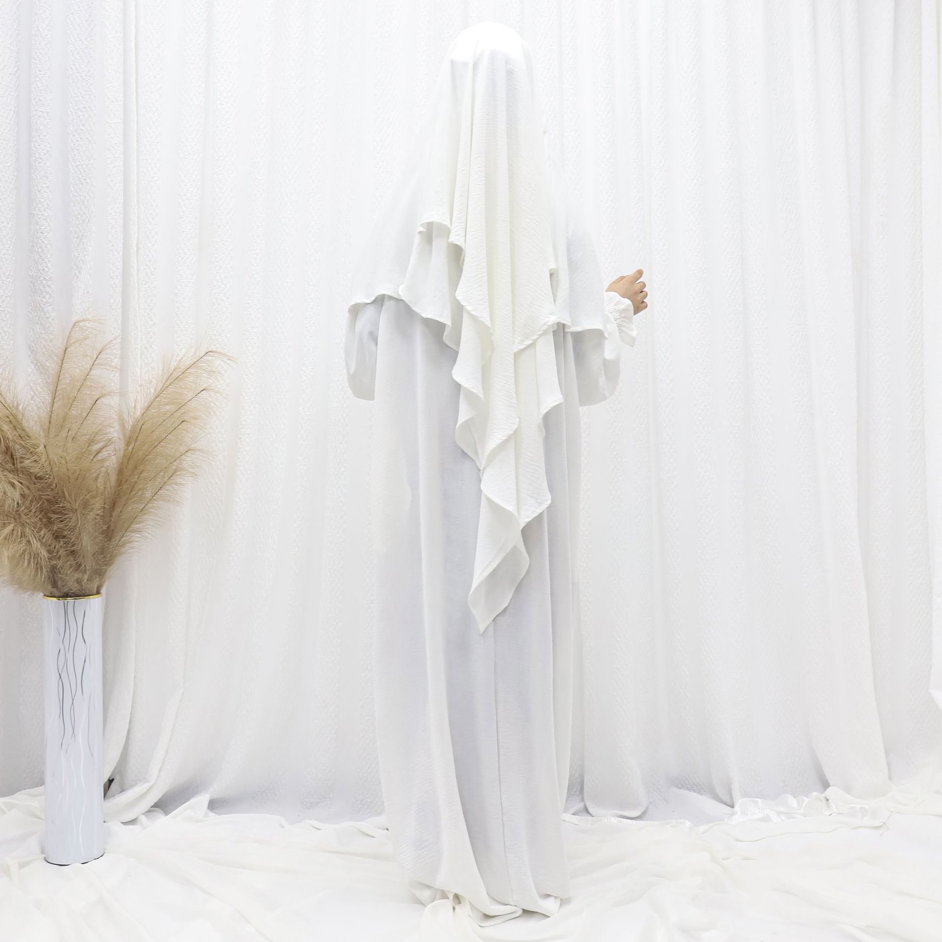 Dubai Turkey Solid Color Dress With Headscarf White Headscarf - Shop at LoveMi