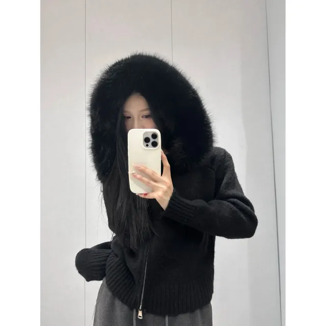 Fur Collar Flab Hiding Padded Top Outer Wear Autumn And Winter Black - Shop at LoveMi