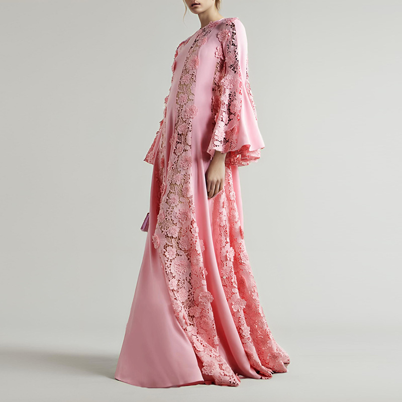 French Style Socialite Gathering Dress New Round Neck Lace Embroidery Hollow Out… — image 1
