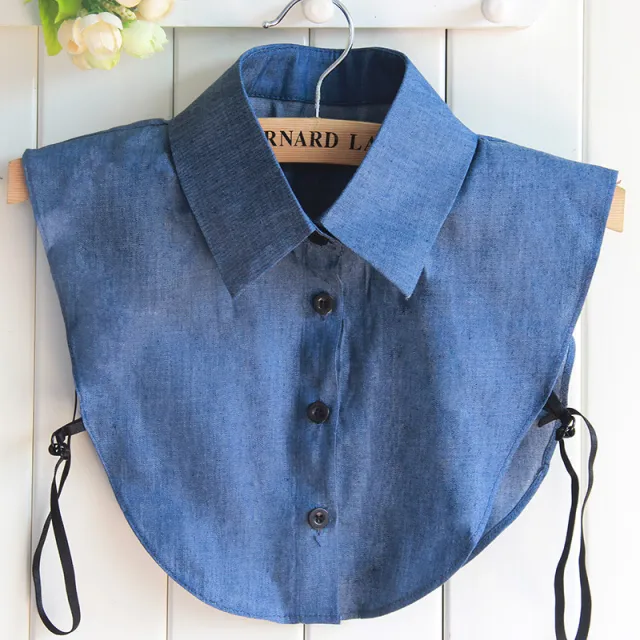 Korean Style Autumn And Winter Fake Collar Women's Shirt All match Square Collar Retro Denim Blue Denim Pointed Collar - Shop at LoveMi