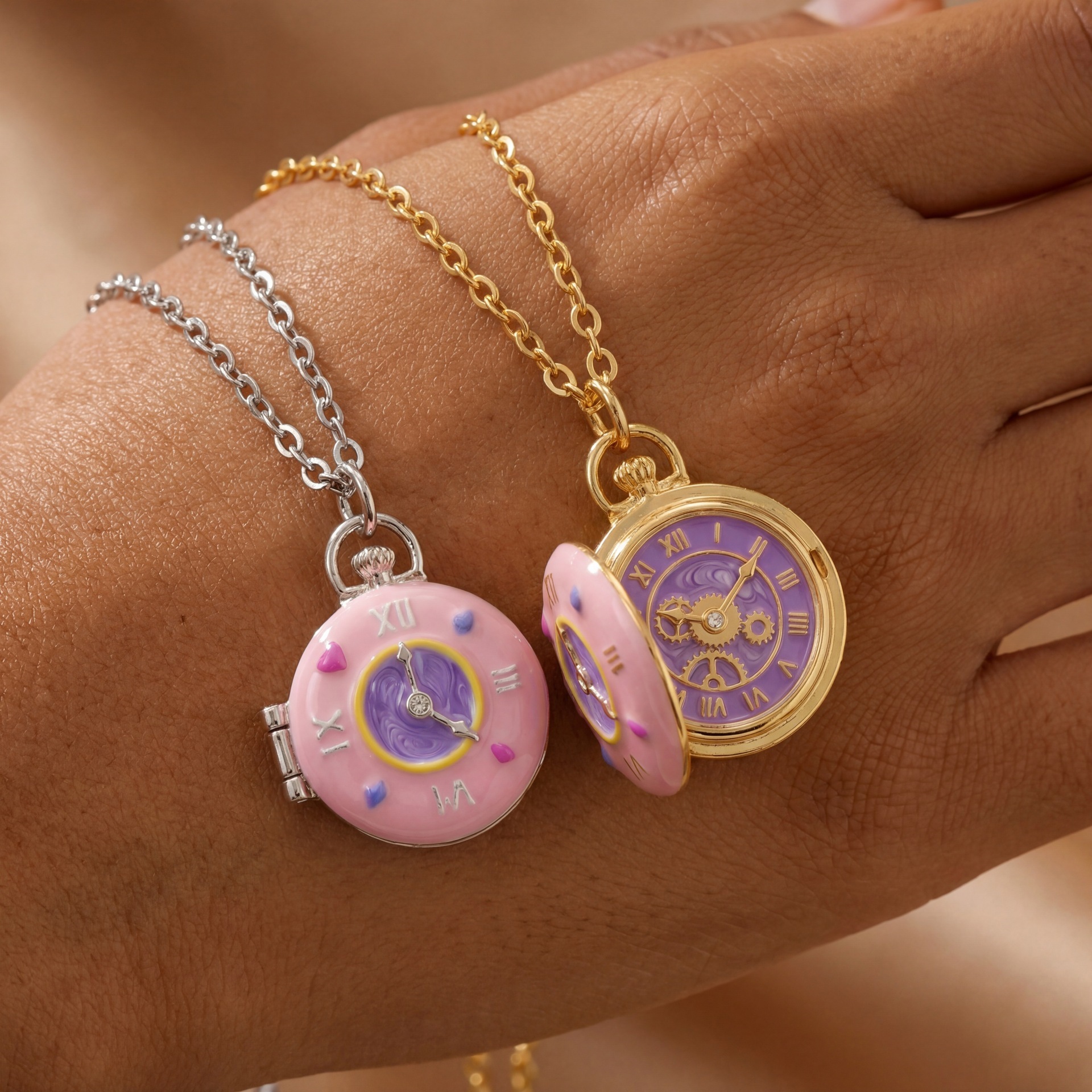 Donut Pocket Watch Necklace For Women