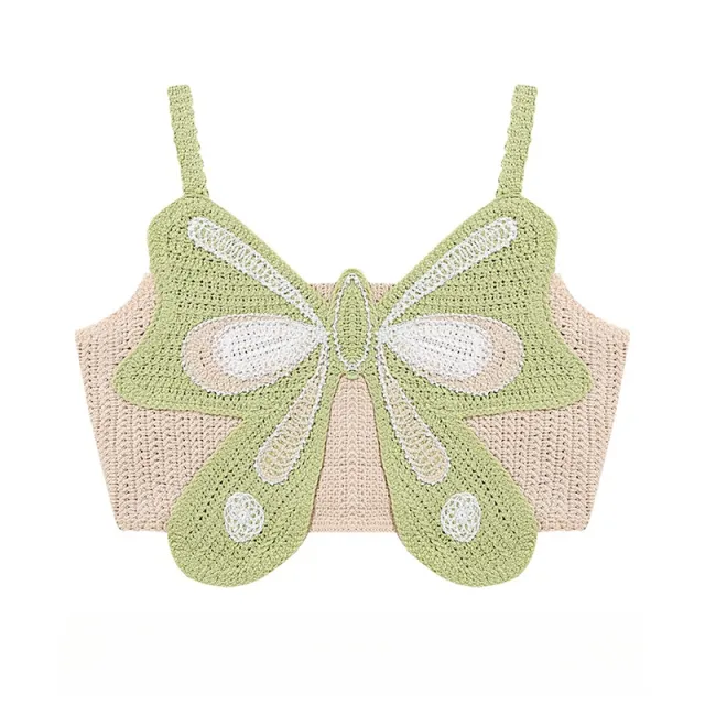 Bowknot Woven Patchwork Knitting Camisole Women's Summer Outer Wear Small Pure Desire Short Top Yellow - Shop at LoveMi