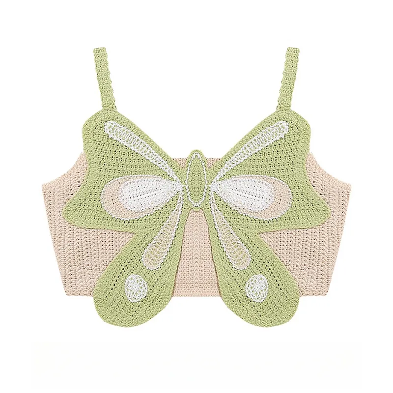 Bowknot Woven Patchwork Knitting Camisole Women's Summer Outer Wear Small Pure Desire Short Top - Yellow