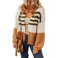 Women's Striped Contrast Cardigan Sweater - Lc2711396 P1016-S - View 1