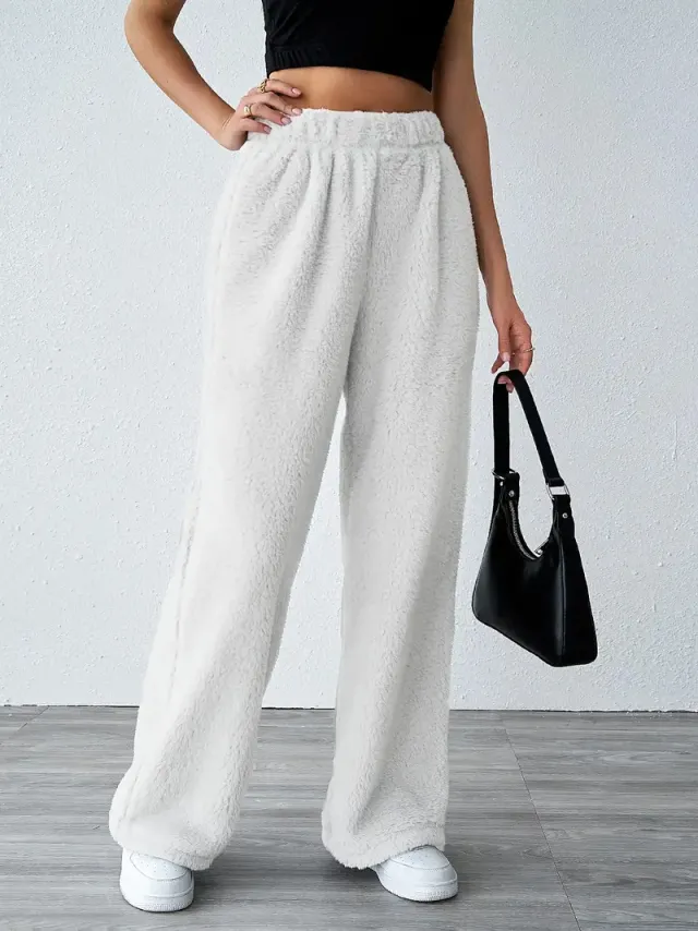 Autumn And Winter Solid Color Fashion Plush Casual Pants White - Shop at LoveMi