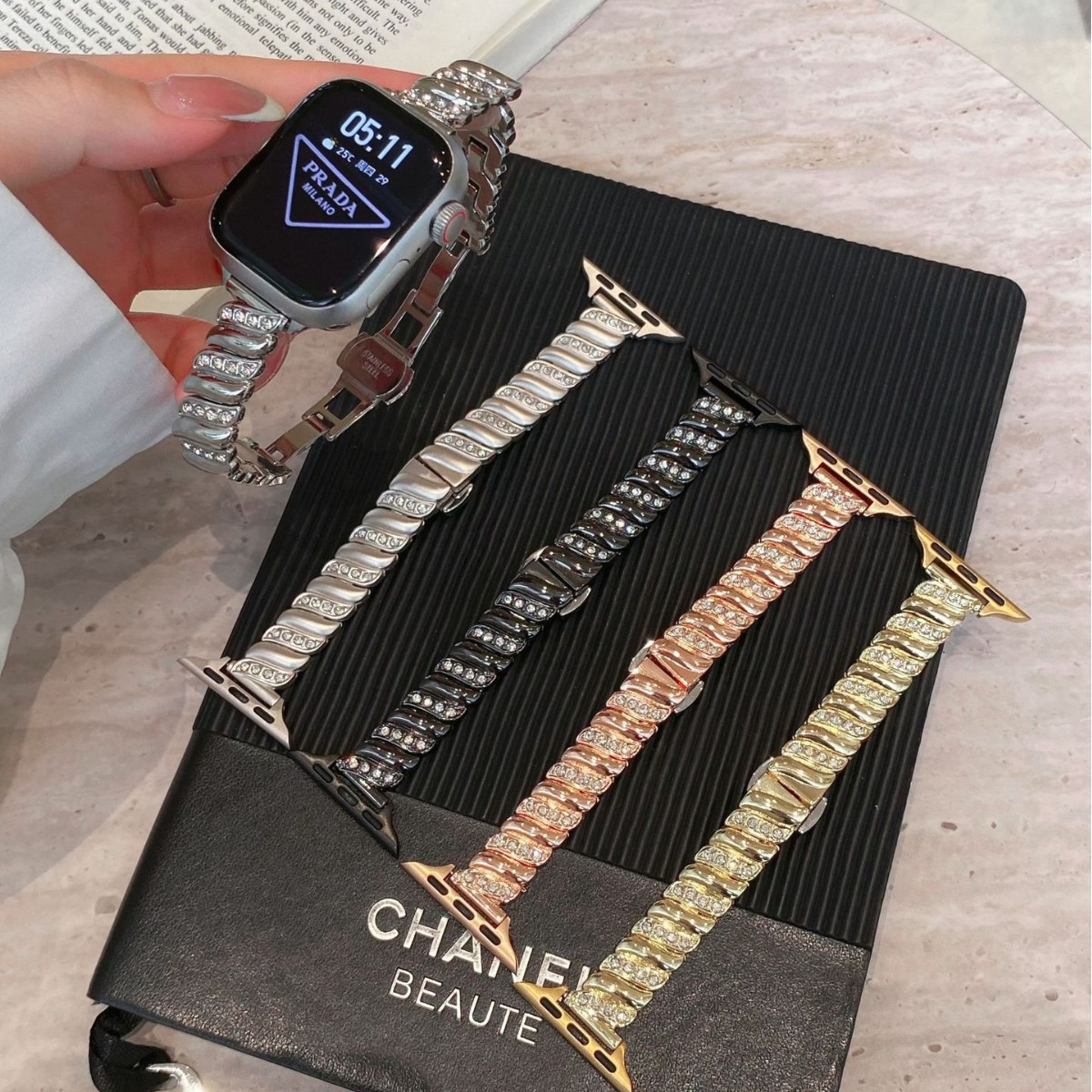 Creative Rotating Diamond Butterfly-clasp Watch Strap Compatible With Watch10