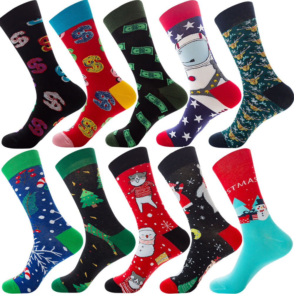 Autumn Diamond-patterned Mens Socks Christmas Animal And Fruit-themed Socks
