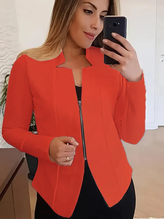 Women's Solid Color Top Zipper Jacket Small Suit Orange - Shop at LoveMi