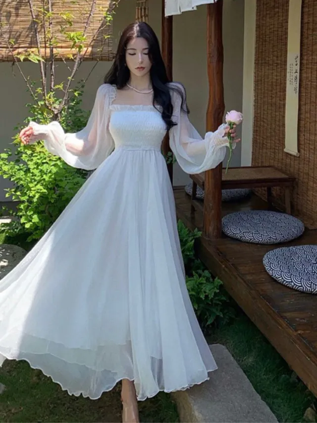 Elegant White Chiffon Beach Dress For Women White - Shop at LoveMi