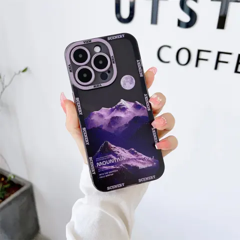 New Dark Purple Apple 14 Phone Case Landscape Mountain