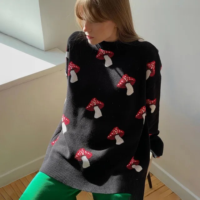 Autumn Loose Contrast Color Pullover Sweater Coat Black - Shop at LoveMi