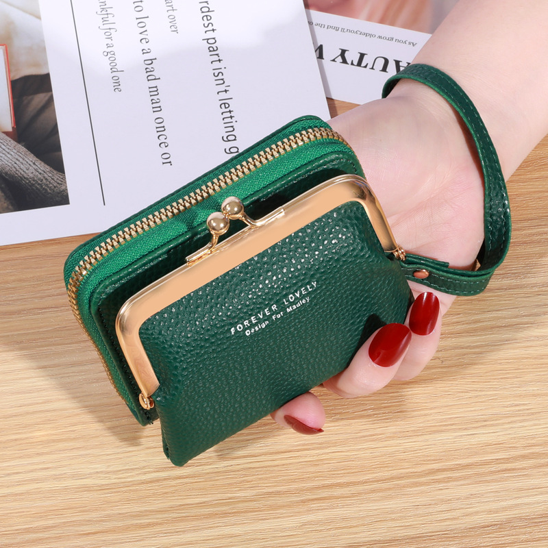 Women's Short Leather Wallet Multiple Card Slots Large Capacity Green - Shop at LoveMi