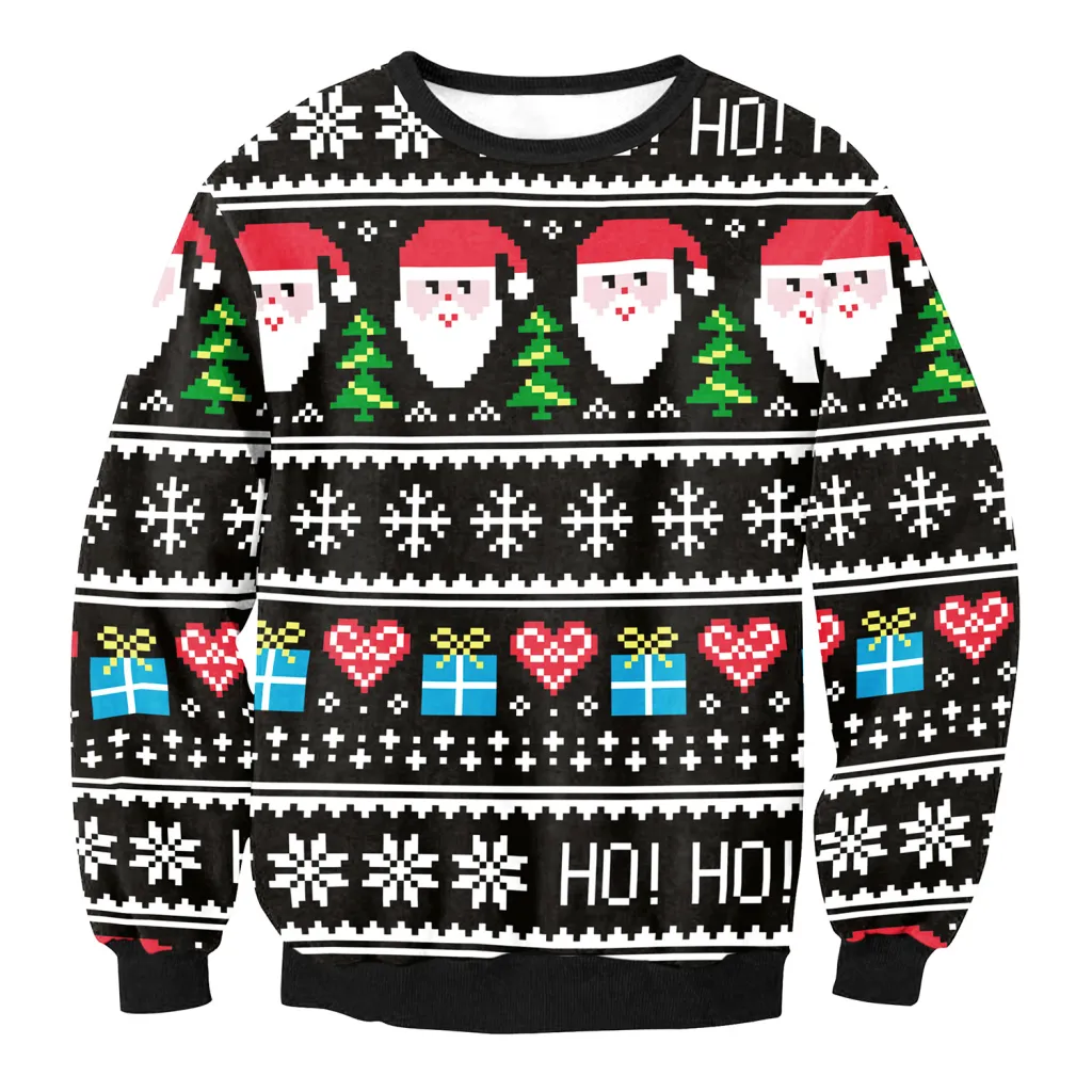 Women's Santa Claus Elk Long Sleeve Round Neck Loose Sweatshirt - Swys023-S