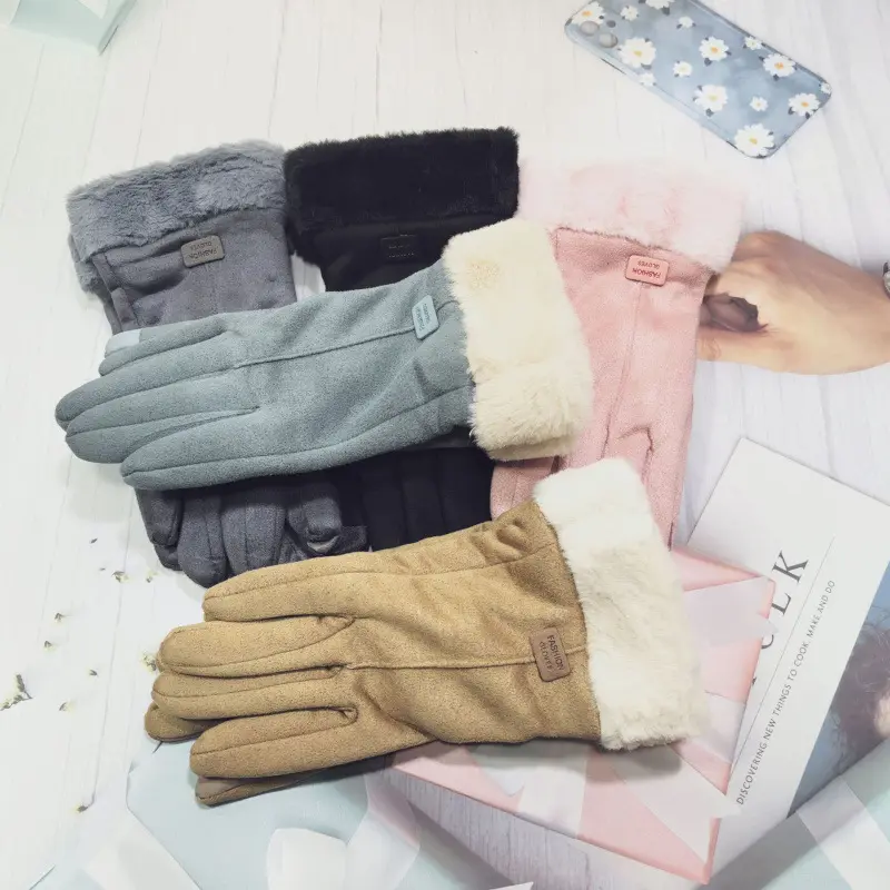 Women's Suede Thermal Gloves Korean Style Windproof