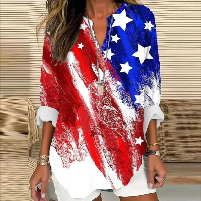 Small V neck Long Sleeve Independence Day Floral Simple Casual Elegant T shirt Long Sleeve 5 Models D719 - Shop at LoveMi