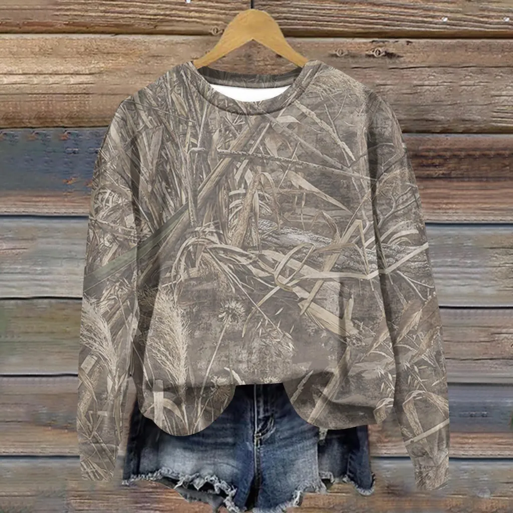 Camouflage Sweatshirt Maple Leaf Printed Crew Neck Sweatshirt - Rnst5010201-Xl