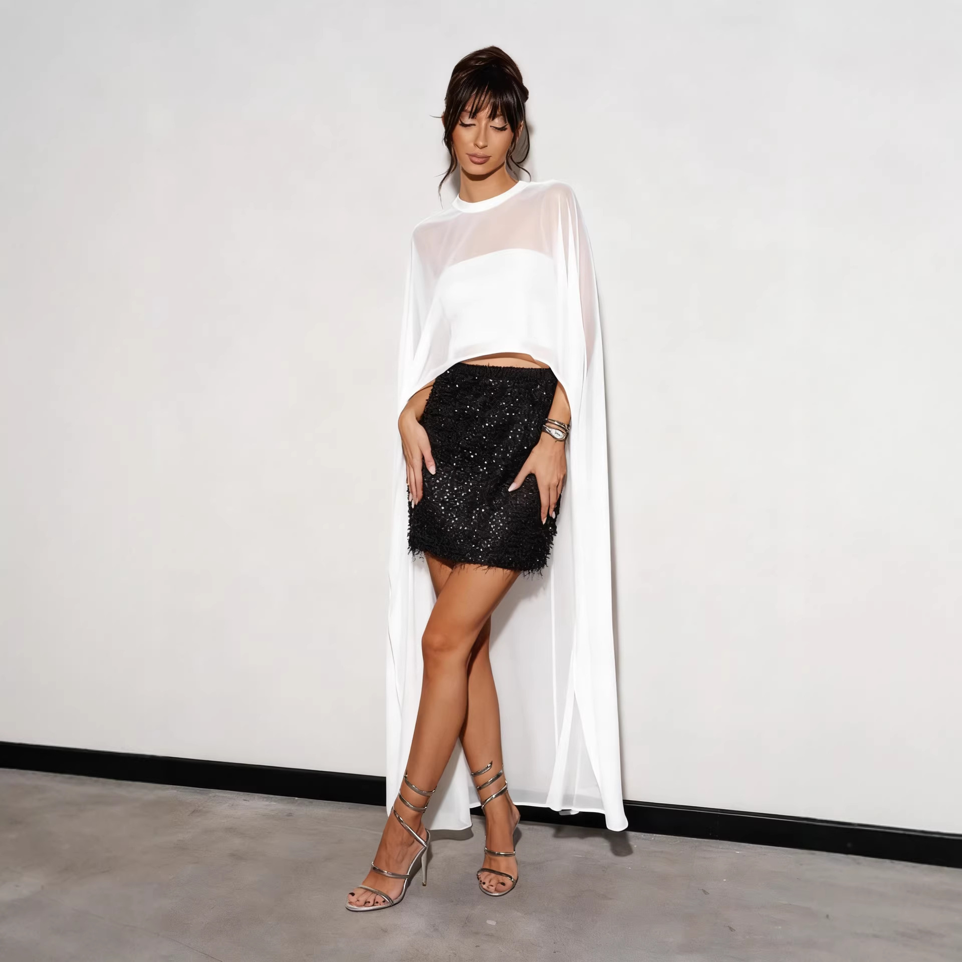 Solid-color Chiffon Pullover With An Asymmetrical Design