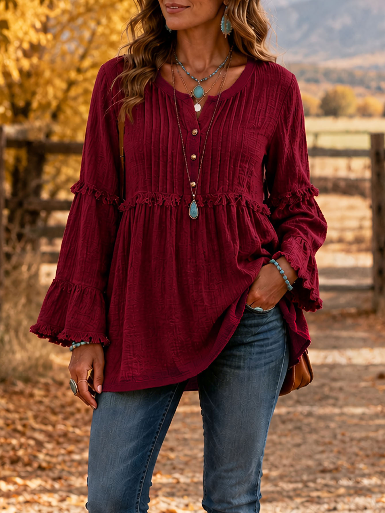 Lace-trimmed Loose-fit Shirt With Tassel Patchwork Top — foto 2