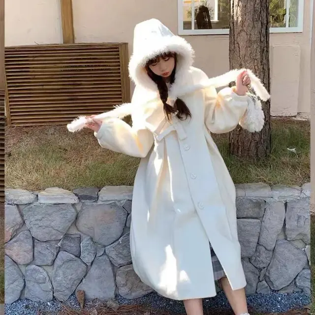 Versatile Mid length Woolen Coat Loose Hooded Woolen Coat - Shop at LoveMi