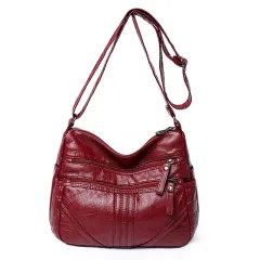 Women's Fashion Soft Leather Large Capacity Shoulder Bag - Red - View 1