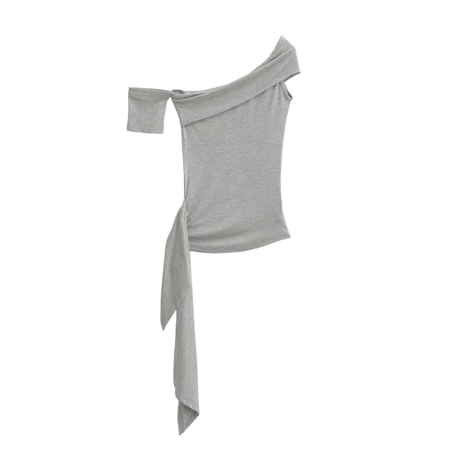 Pure Desire Ribbon Off shoulder Tube Women's Elastic Slim fit Asymmetric Top Flower Gray - Shop at LoveMi