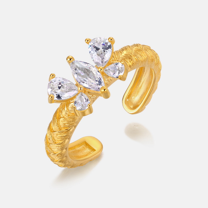 Vintage Brushed Craft Ring With White Zirconium