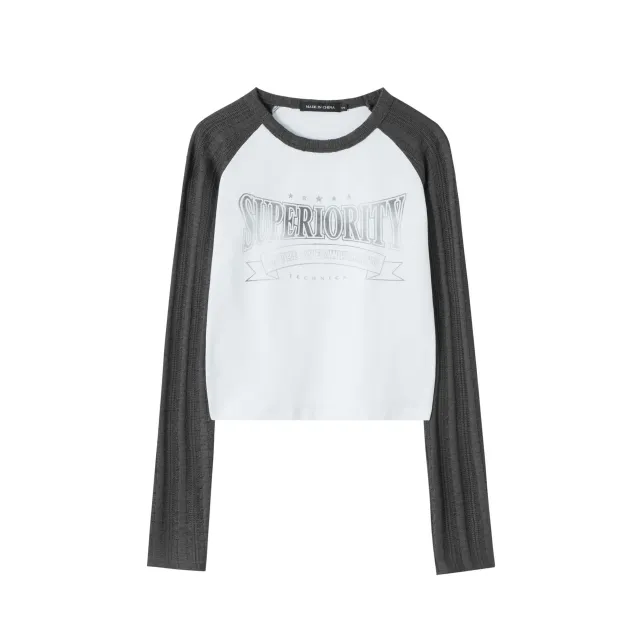 Raglan Sleeve Short Stitching Long Sleeve Top White - Shop at LoveMi