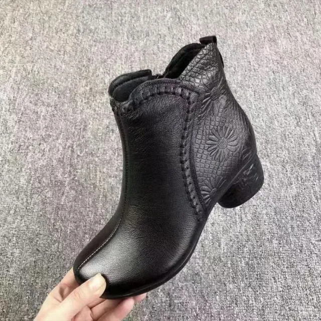 Winter Soft soled Anti slip Chunky Heel Warm Fleece lined Cold proof Boots Black - Shop at LoveMi