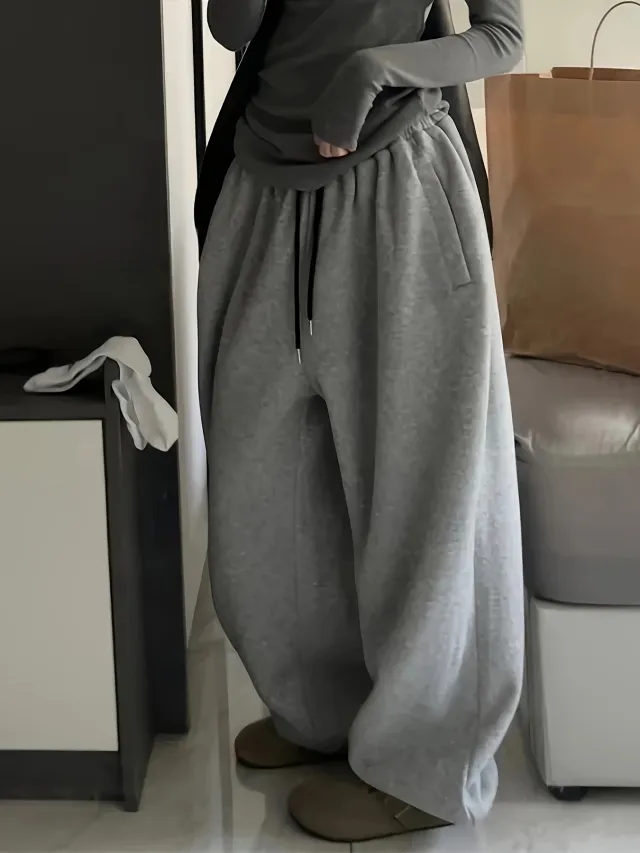 Y2g Casual Gray Black Rope Tied High Waist Elastic Band Waist Sports Pants Women's Clothing Gray - Shop at LoveMi