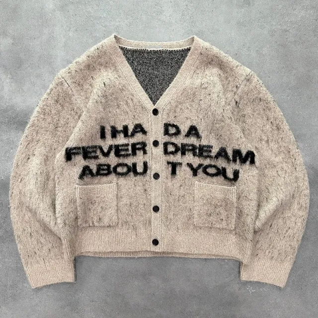 Cardigan V neck Women's Sweater Jacquard Jacket Apricot - Shop at LoveMi