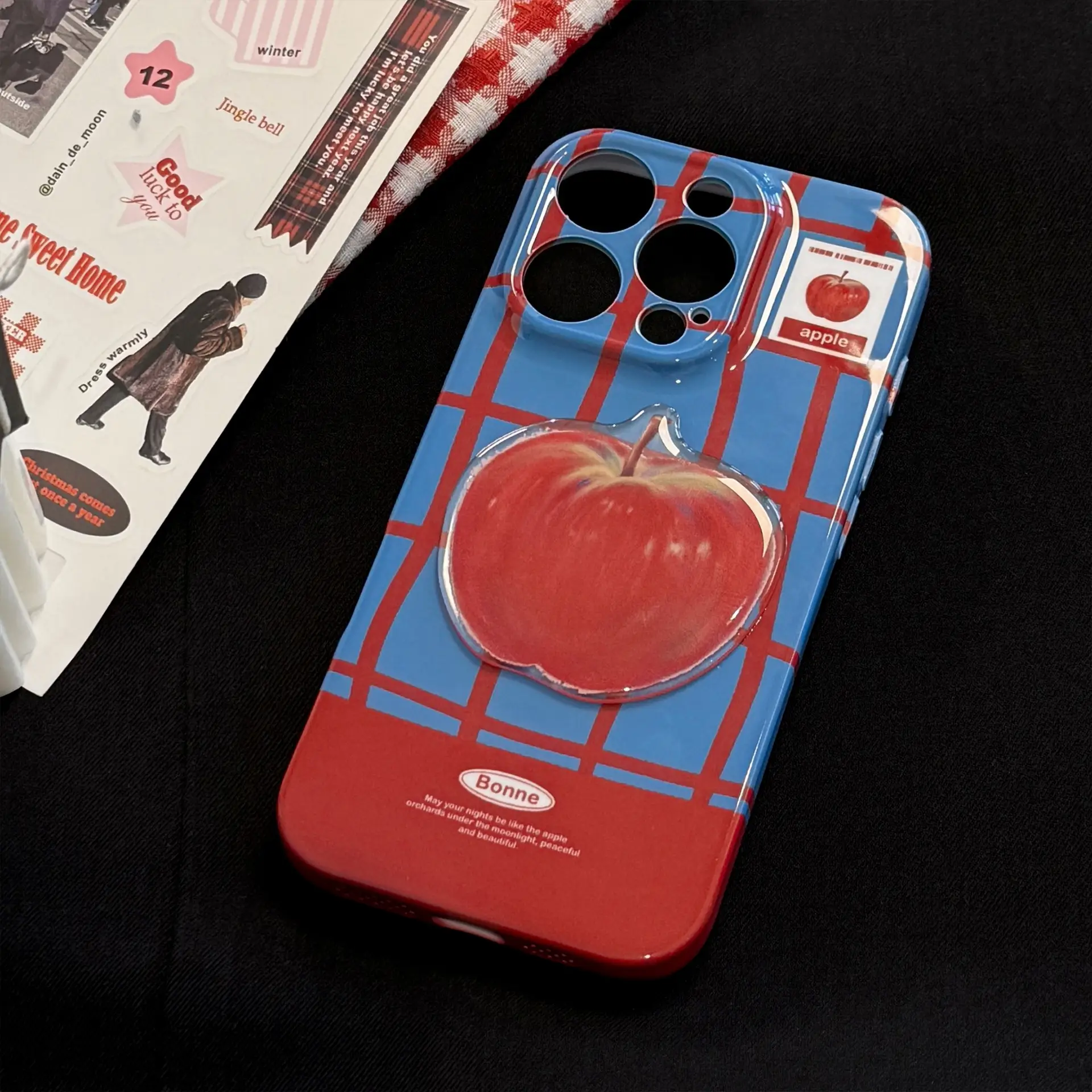 Color-blocking Checkered 3D Full-coverage Pendant Phone Case