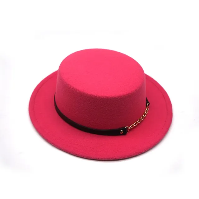 Men's And Women's Retro British Style Chain Solid Color Flat Top Hat Rose Red - Shop at LoveMi