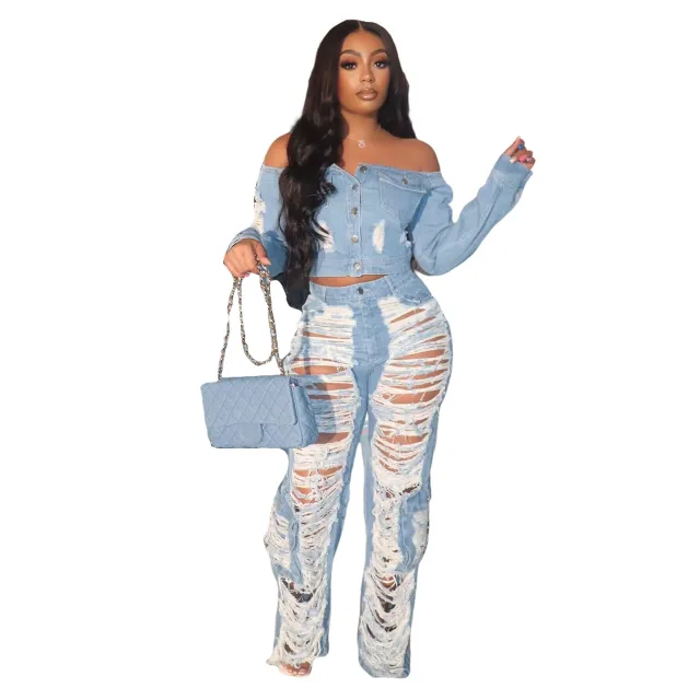 Women's Fashion Individual Casual Ripped Jeans Light Blue - Shop at LoveMi