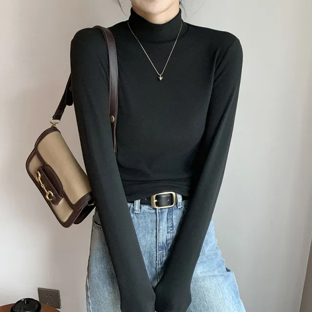 Half Turtleneck Double sided Dralon Bottoming Shirt For Women Spring And Autumn Black - Shop at LoveMi