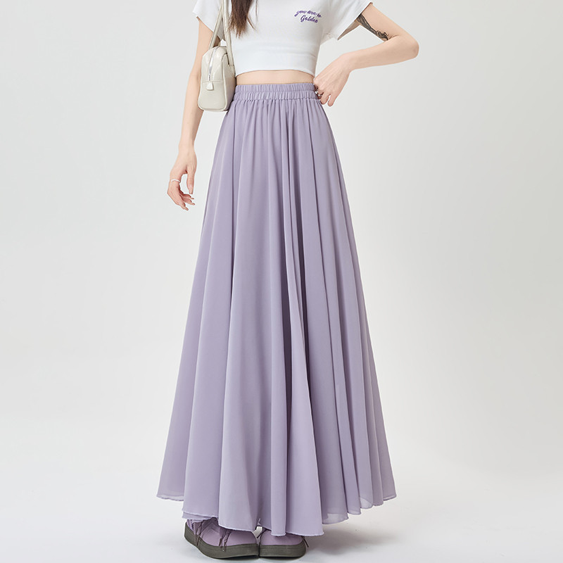 Summer Elastic High-waist Figure-flattering Draped A-line Maxi Skirt thumbnail 8