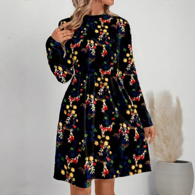 Women's Loose Round neck Long sleeve Dress Black - Shop at LoveMi