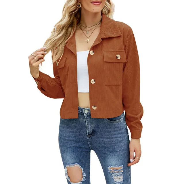 Women's Casual Long sleeved Short Coat Corduroy Shirt Caramel Color M - Shop at LoveMi