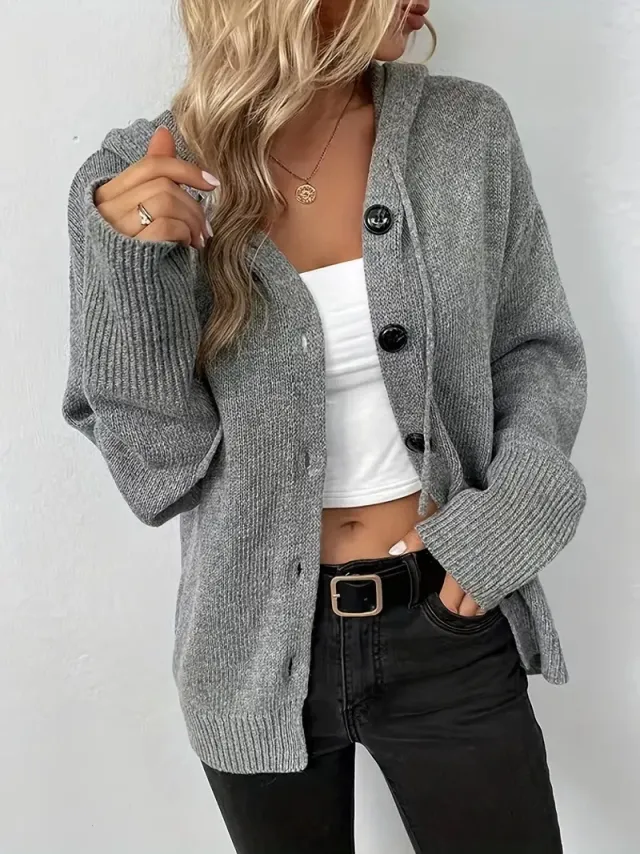 Solid Color Hooded Single breasted Sweater Gray - Shop at LoveMi