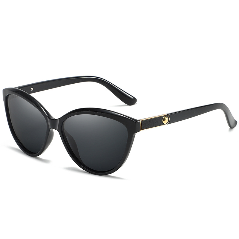 Fashionable Polarized Personalized Leather Inlaid Light Luxury Cat Eye Sunglasses