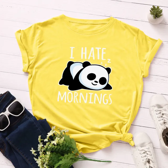 Women's Loose Round Neck Short Sleeve T shirt Female Spoof Panda Yellow - Shop at LoveMi