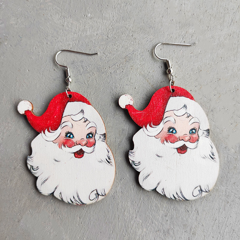 Christmas Santa Claus Wooden Earrings
