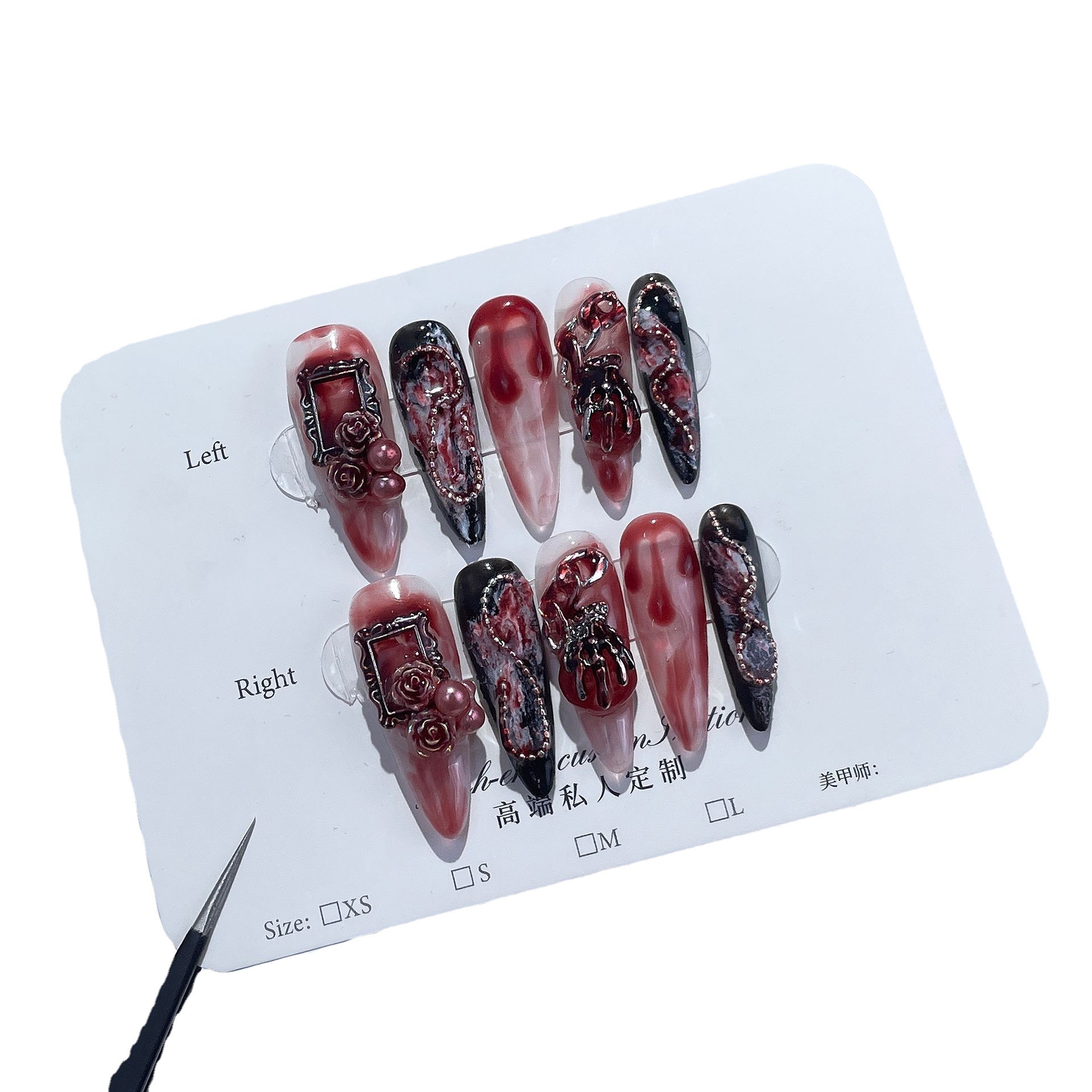 Dark-style Blood-stained Rose Handmade Wearable Nails