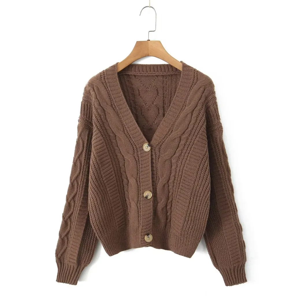 Autumn Fashion New Soft Glutinous Button Long-sleeve Cardigan Sweater - Camel