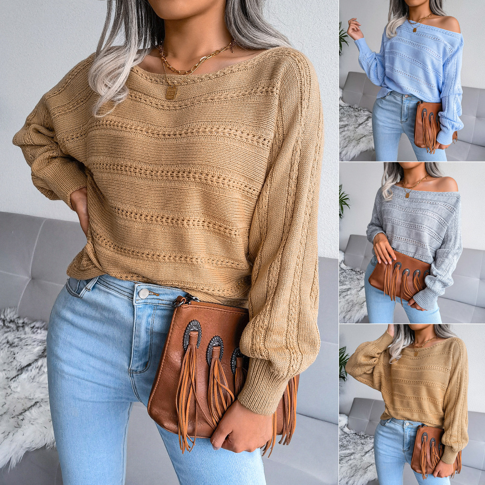 Boat Collar Off-the-shoulder Hollow-out Sweater