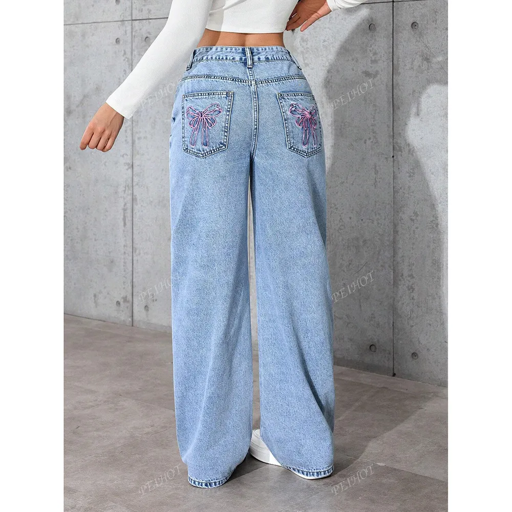 Women's Printed Jeans Summer Loose Trendy - Blue