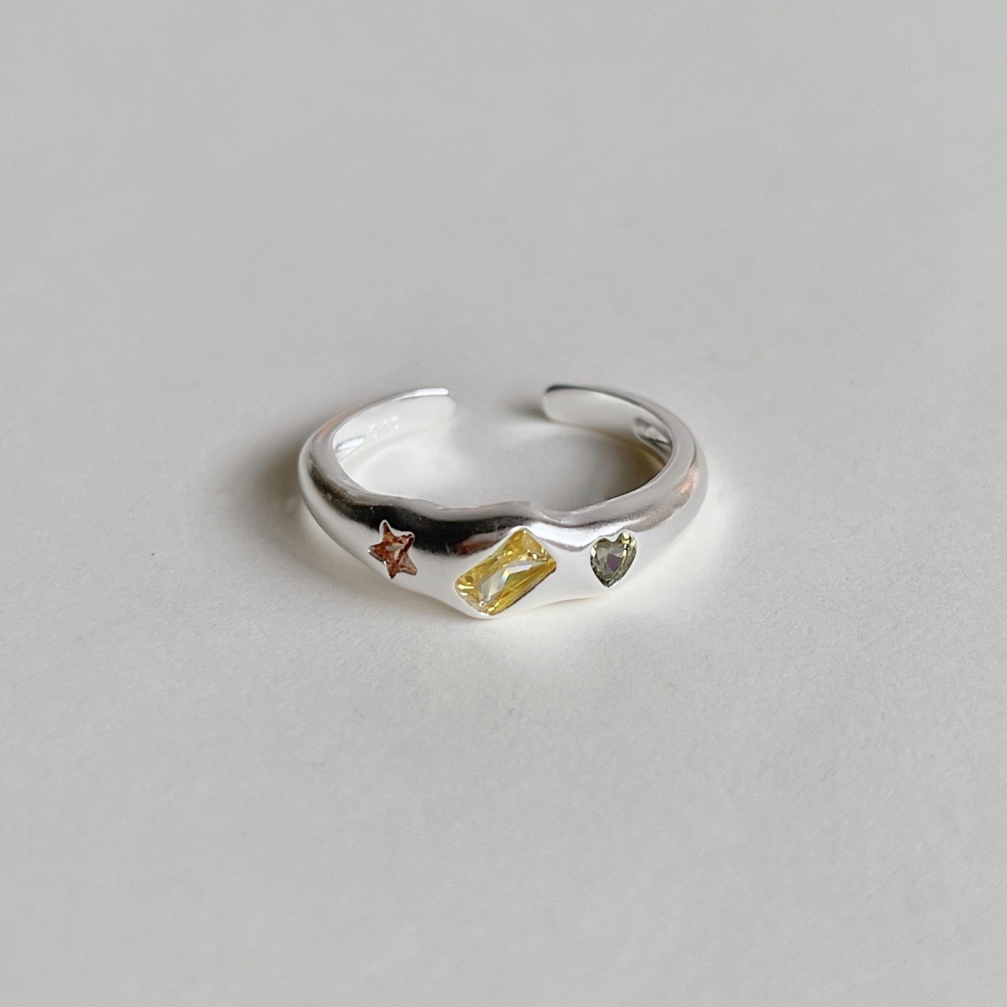 S925 Sterling Silver Candy-colored Yellow-green Zircon Ring