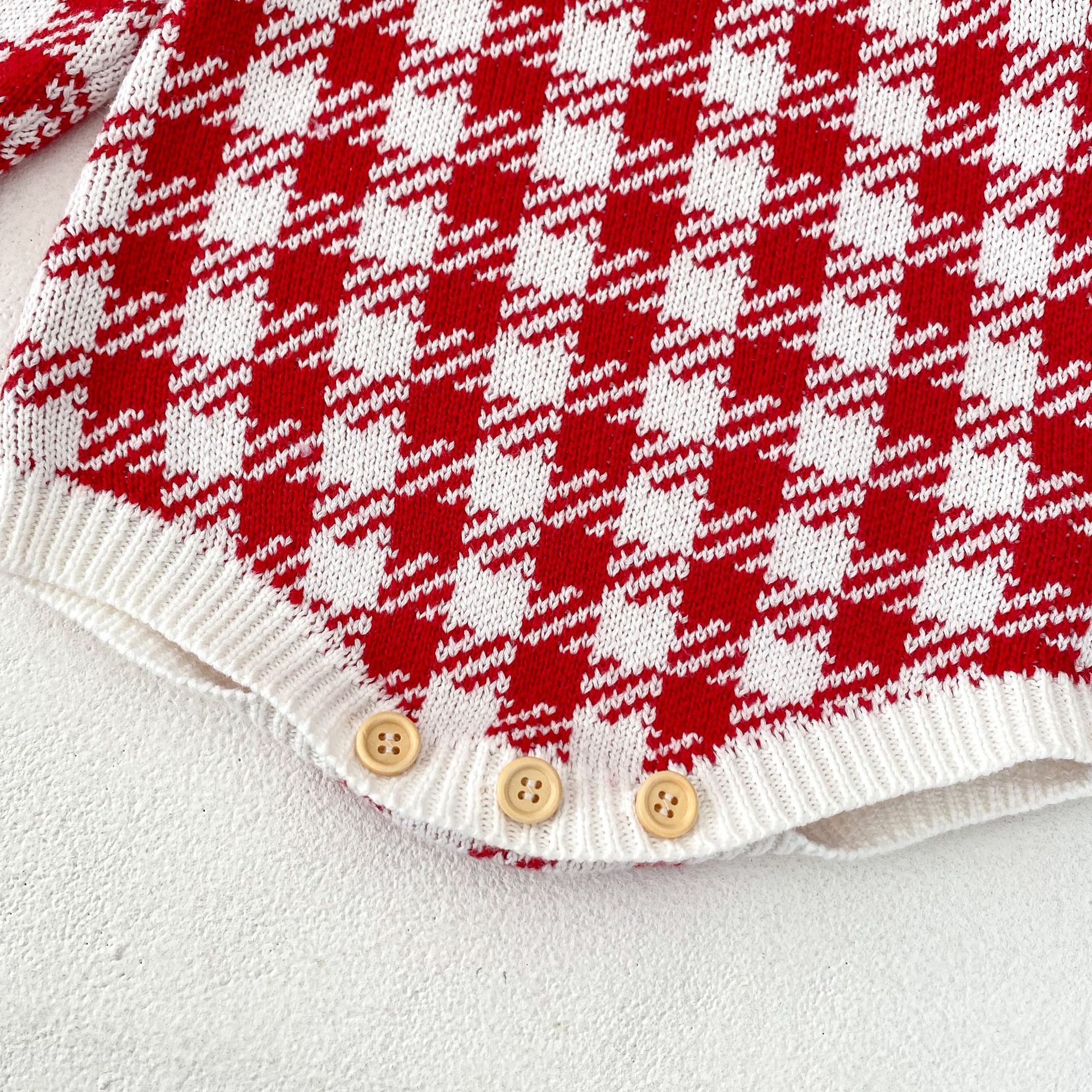 Title 4, Autumn Baby Girl Red Houndstooth Cotton Yarn Kn...