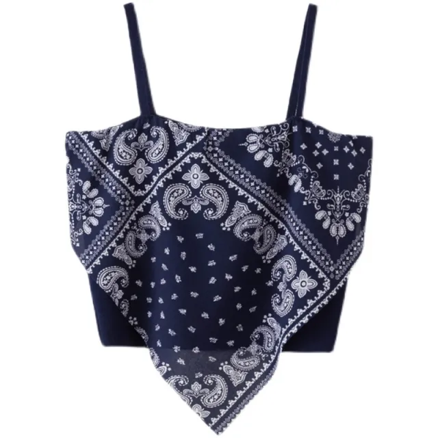 Paisley Camisole Design Sense Niche Outdoor Wear Navy Blue - Shop at LoveMi
