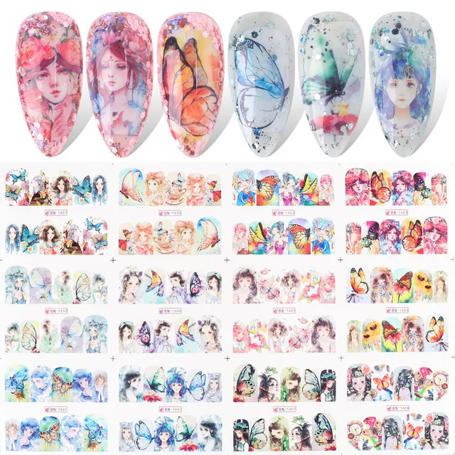 Cross border Hot Nail Stickers Instagram Mesh Red Sun Series Two dimensional Butterfly Constellation Girl Nail Watermark Stickers Bn1657 1668 - Shop at LoveMi