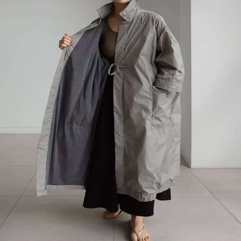 Spring And Autumn New Overknee Long Windbreaker Women's Loose Plus Size - Gray Green